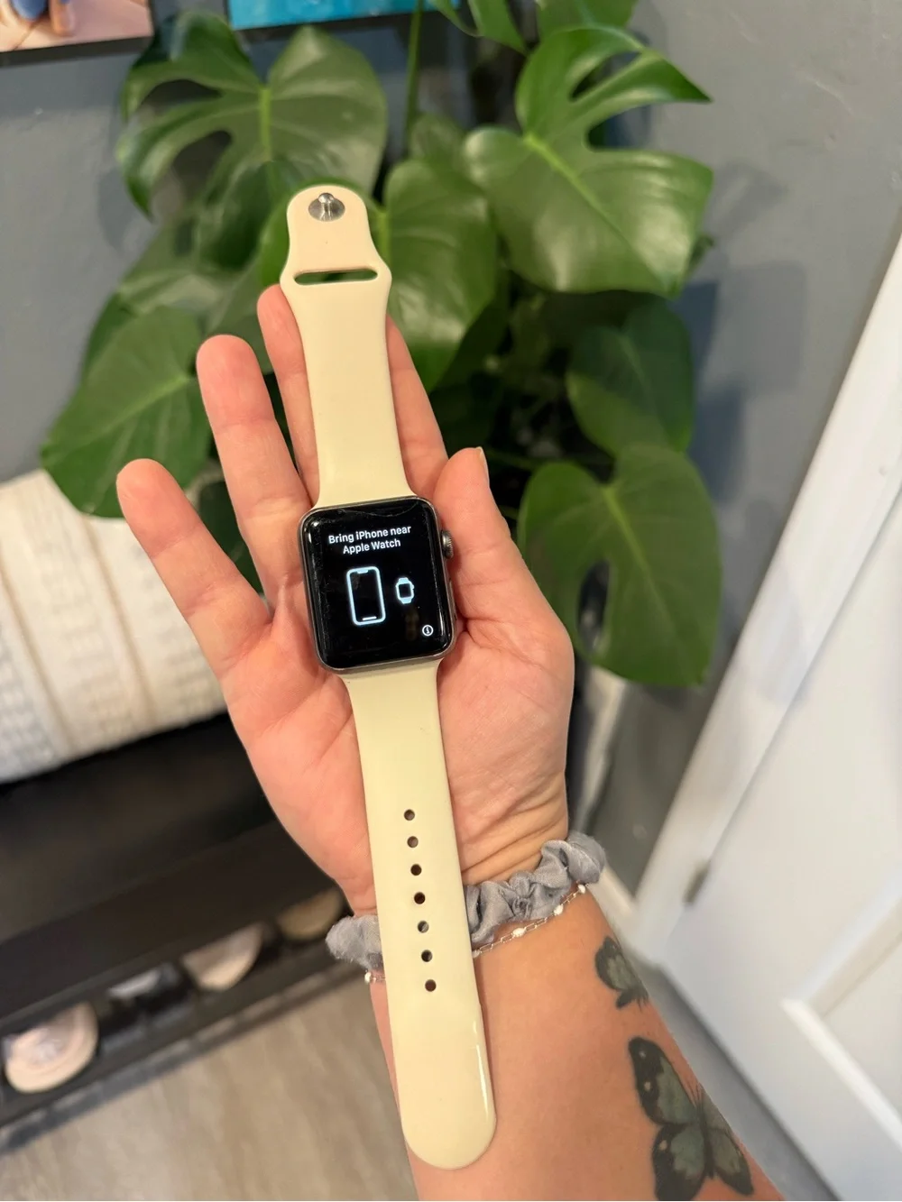 Apple Watch with Cream Silicone Sport Band + Charger